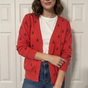 Tommy Hilfiger Women’s Cardigan XL Navy Anchors Preppy Sailor Nautical Coastal